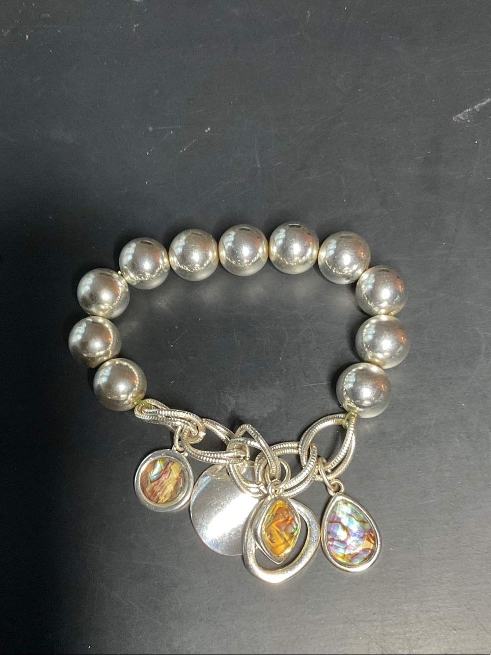 Silver Bead Charm Bracelet with Iridescent Abalone Accents